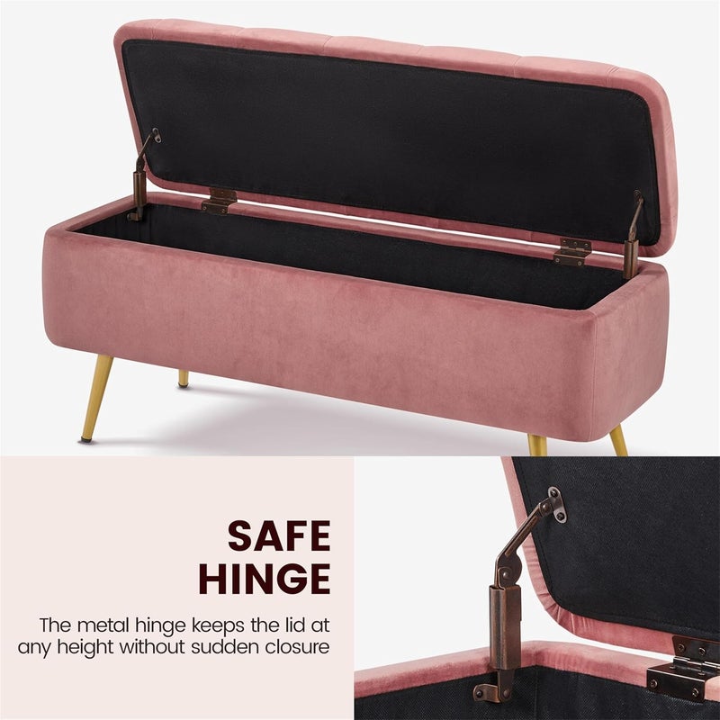 Yaheetech Ottoman with Storage, Velvet Entryway Bench with Safety Hinge, Upholstered Bench with Seating for Bedroom, Living Room, Holds up to 519 lb, Pink - Image 5